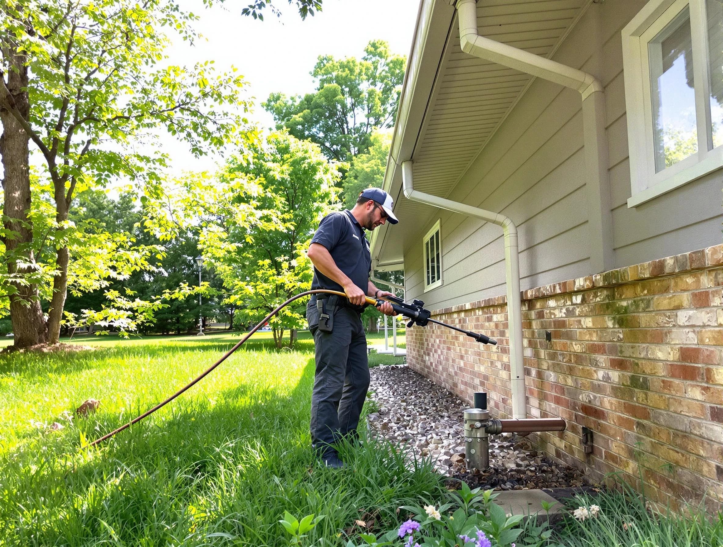 East Cleveland Roofing Company removing debris from a downspout in East Cleveland, OH