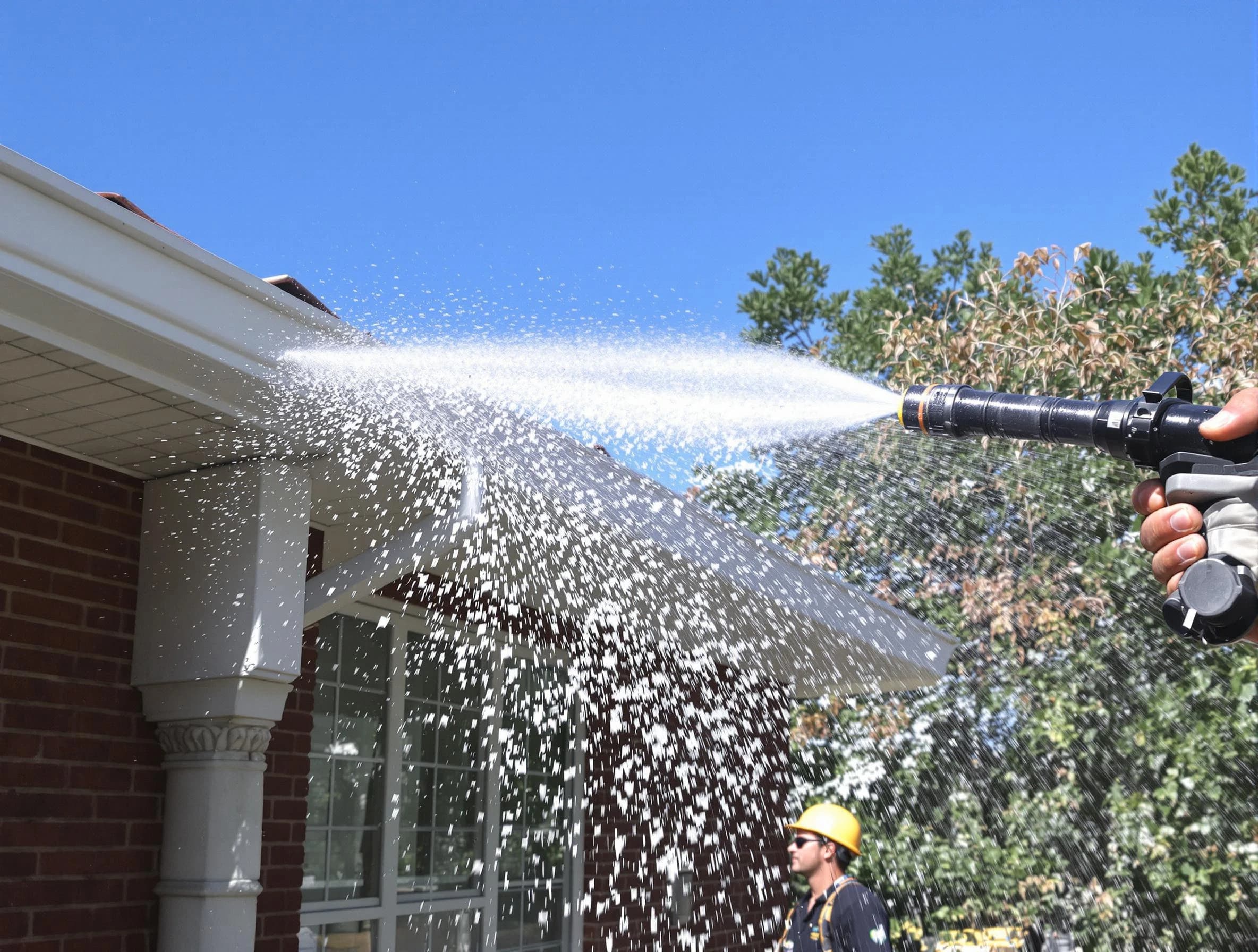 Cleared downspout by East Cleveland Roofing Company ensuring unrestricted flow in East Cleveland, OH