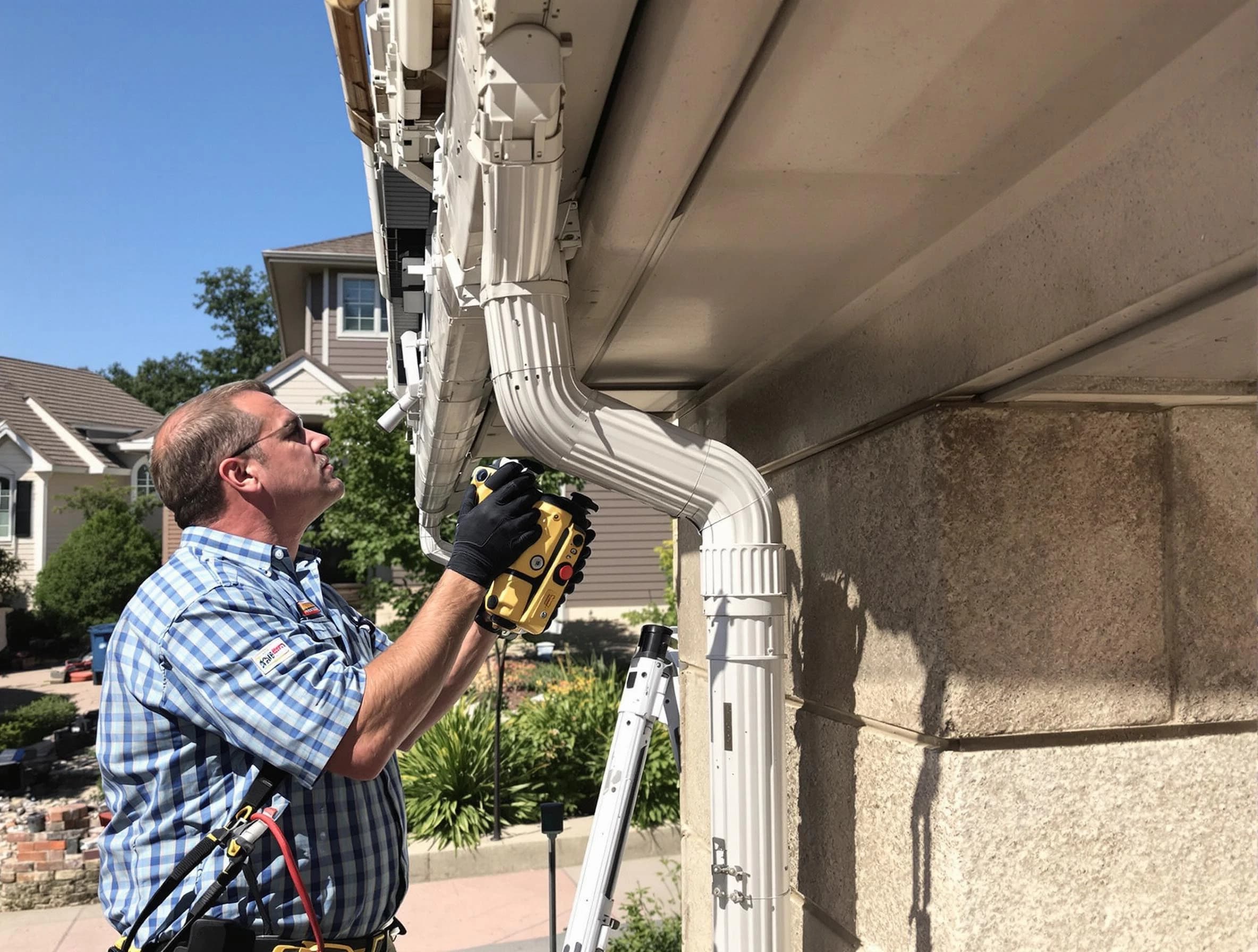 Close-up of a restored downspout system by East Cleveland Roofing Company in East Cleveland, OH