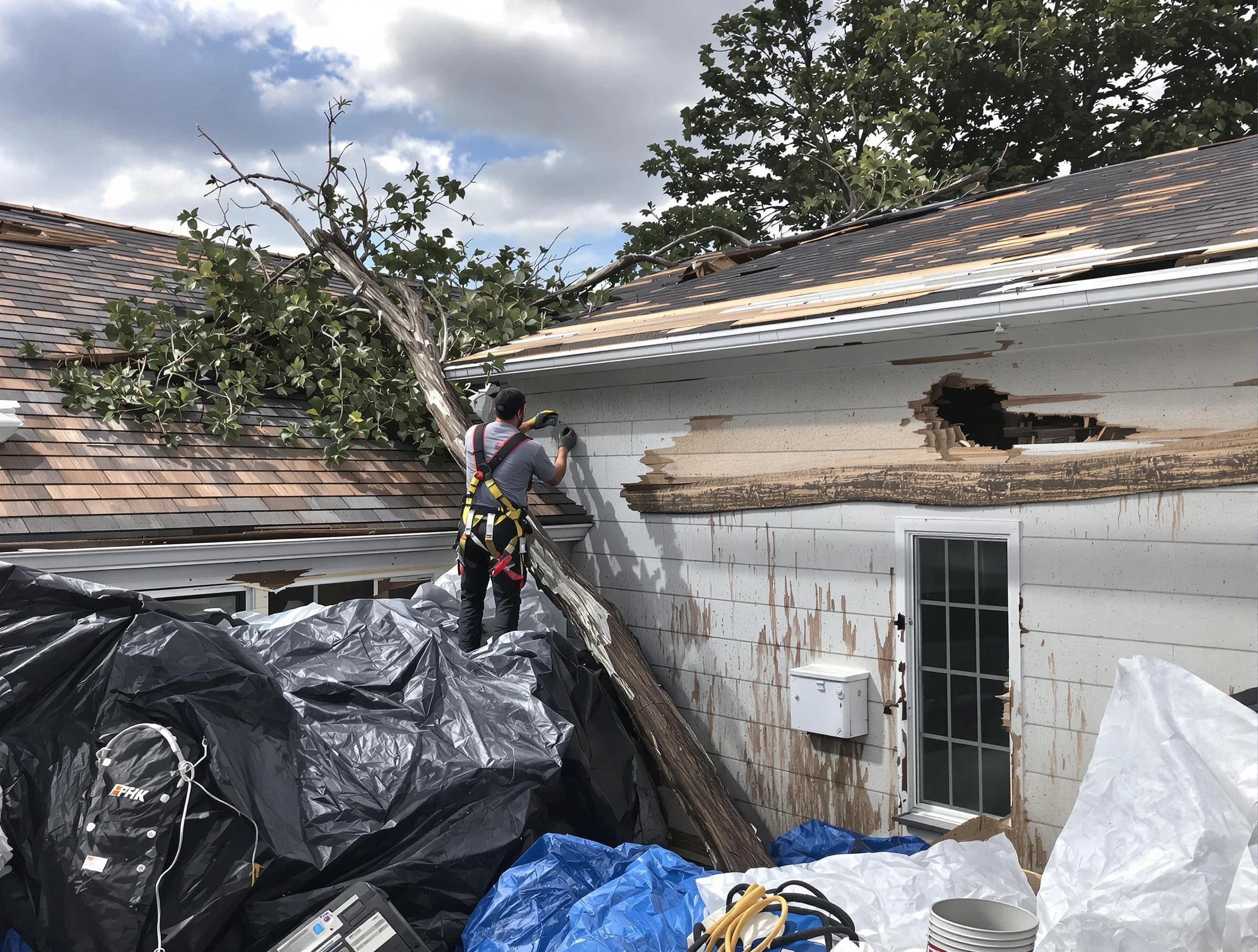 East Cleveland Roofing Company technicians handling urgent roof damage in East Cleveland, OH