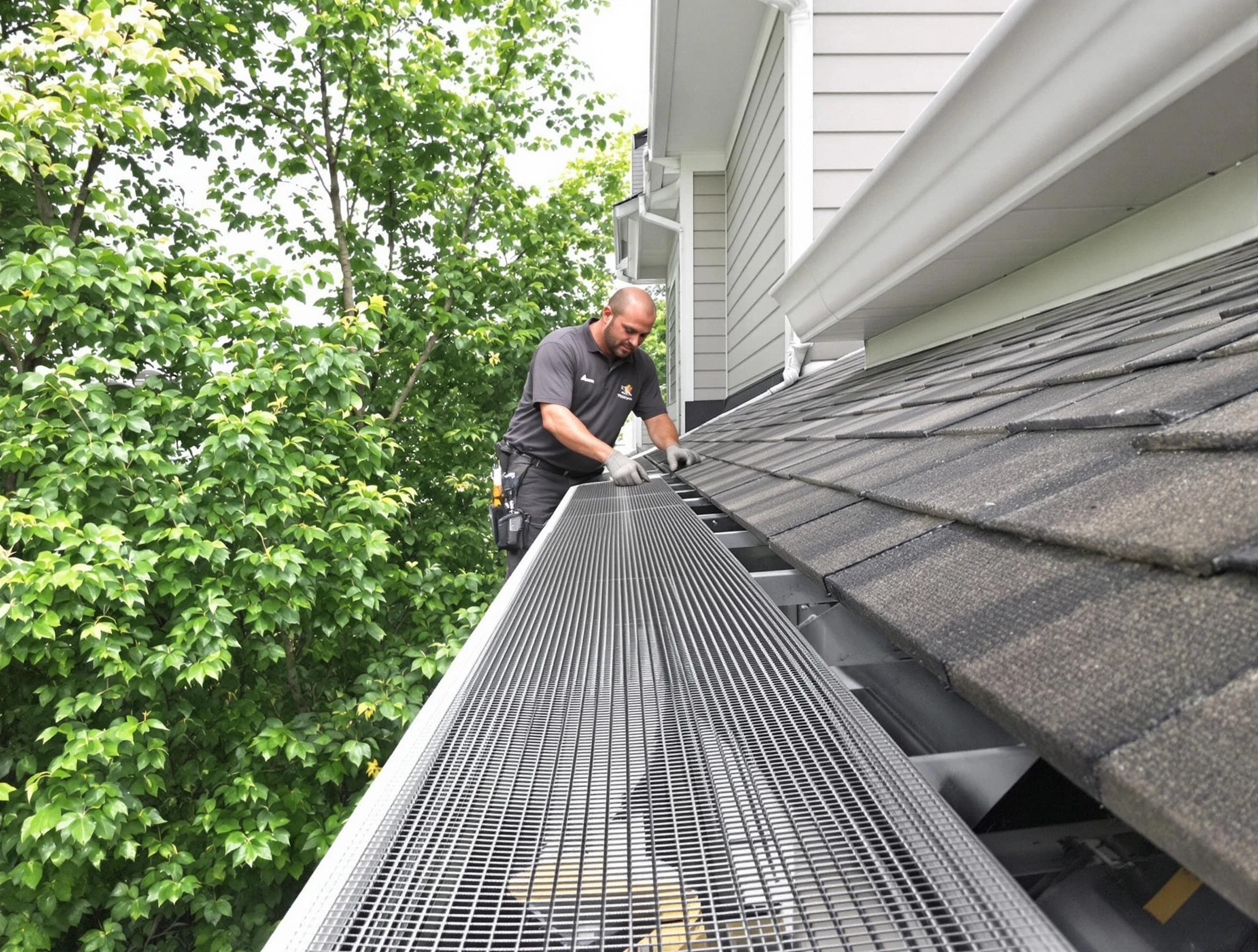 Close-up of gutter guards installed by East Cleveland Roofing Company in East Cleveland, OH