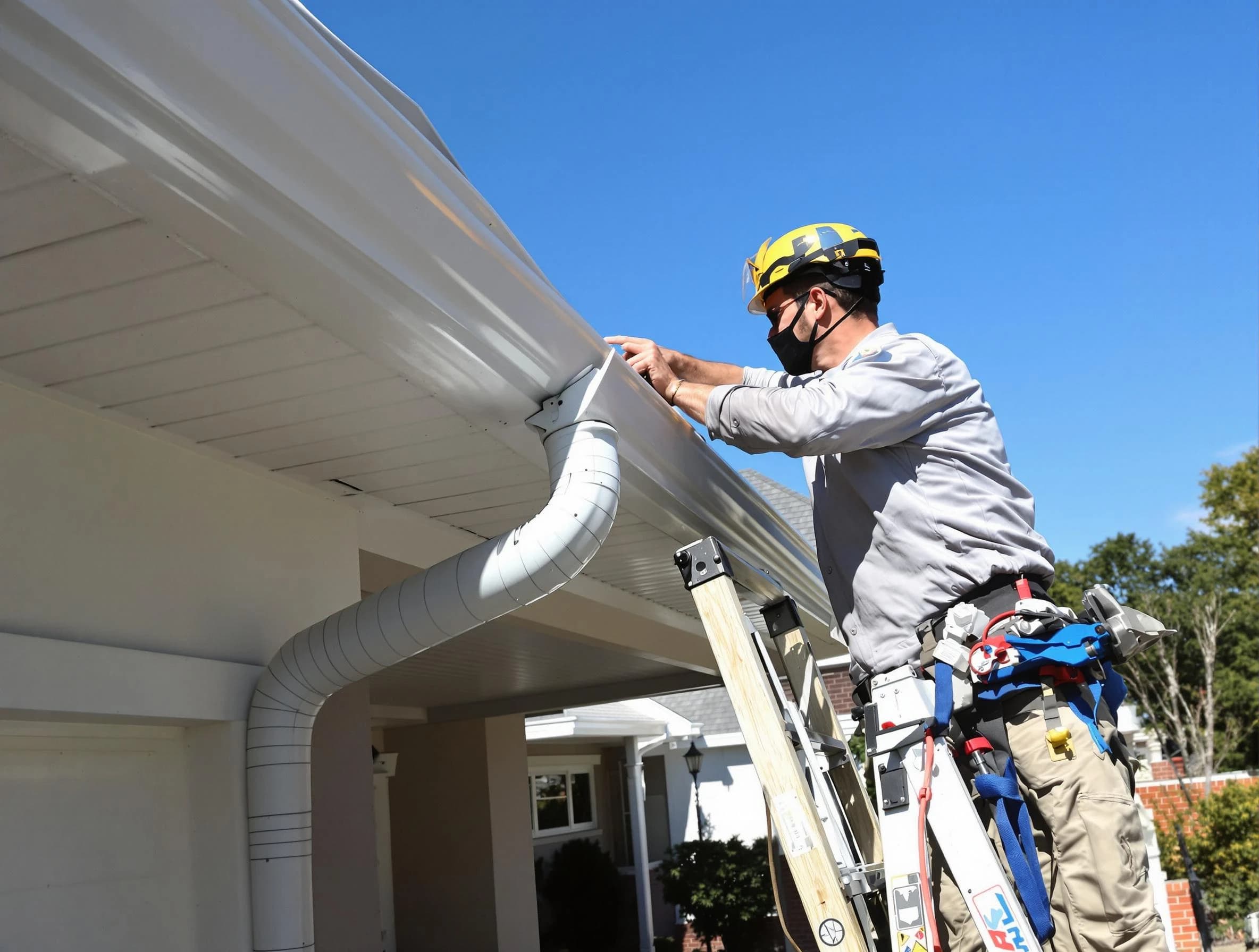 Close-up on a freshly sealed gutter joint by East Cleveland Roofing Company in East Cleveland, OH