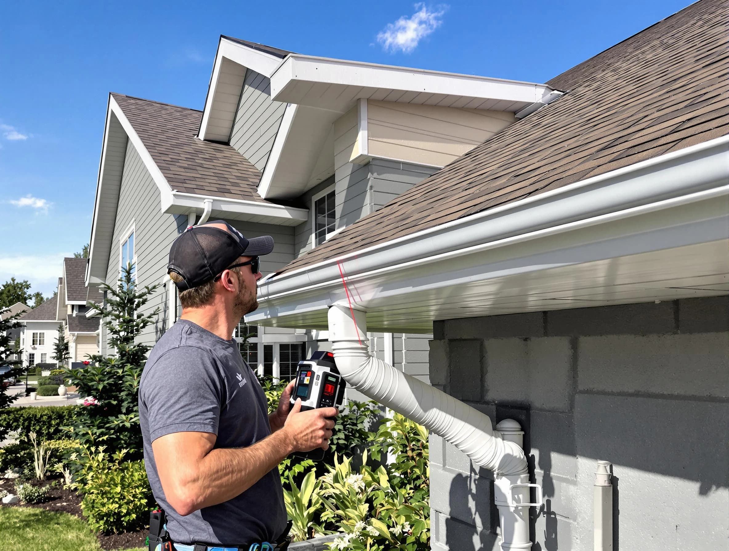 East Cleveland Roofing Company installing seamless gutters in East Cleveland, OH